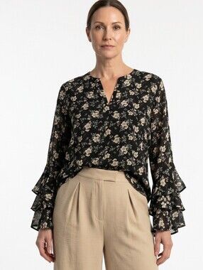Vince Camuto Black Floral Ruffled Sleeve Blouse - ONLY  NWT - XL